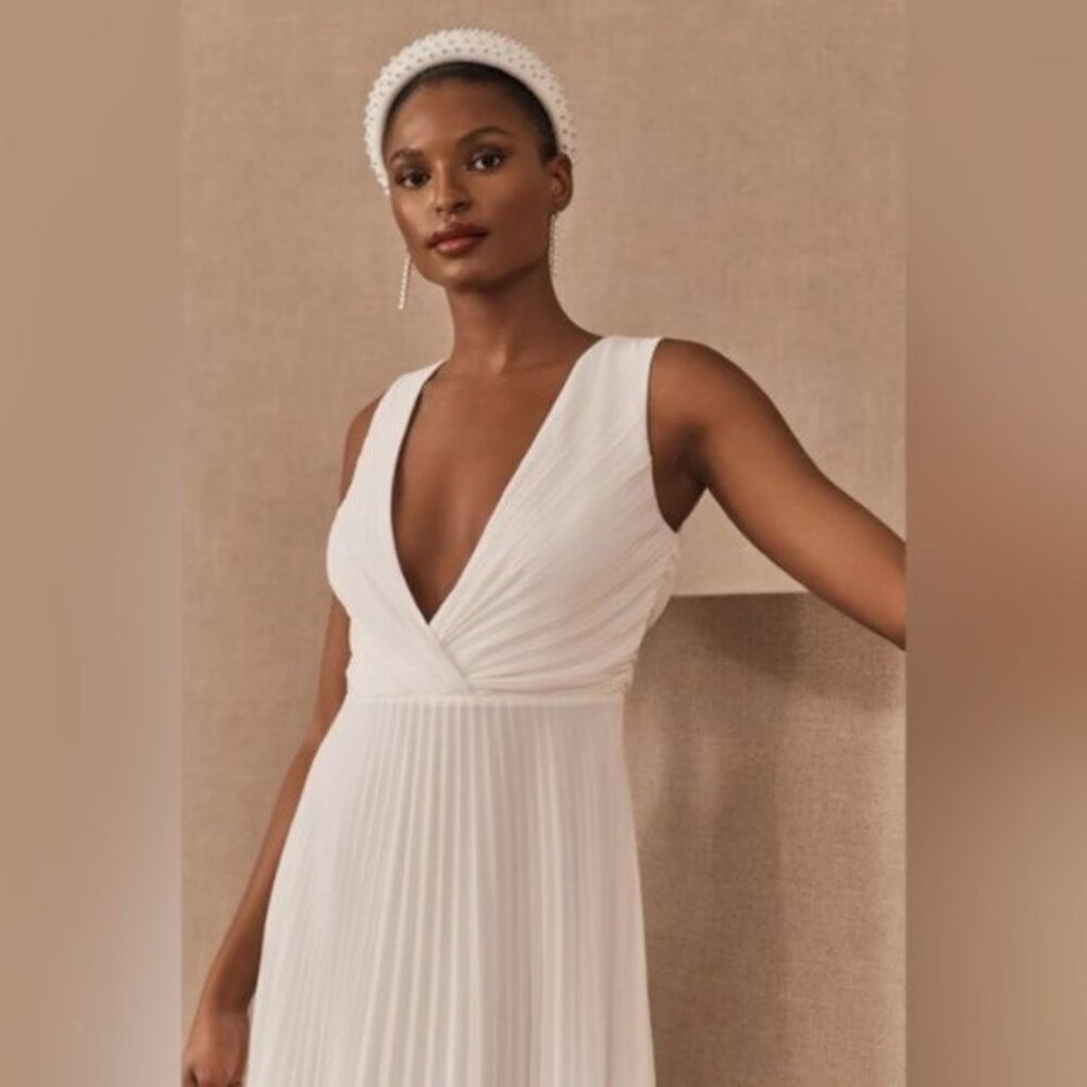 Anthropologie | BHLDN Badgley Mischka Sloan Dress Accordion Pleat Wedding Gown 0 - Picture 7 of 16